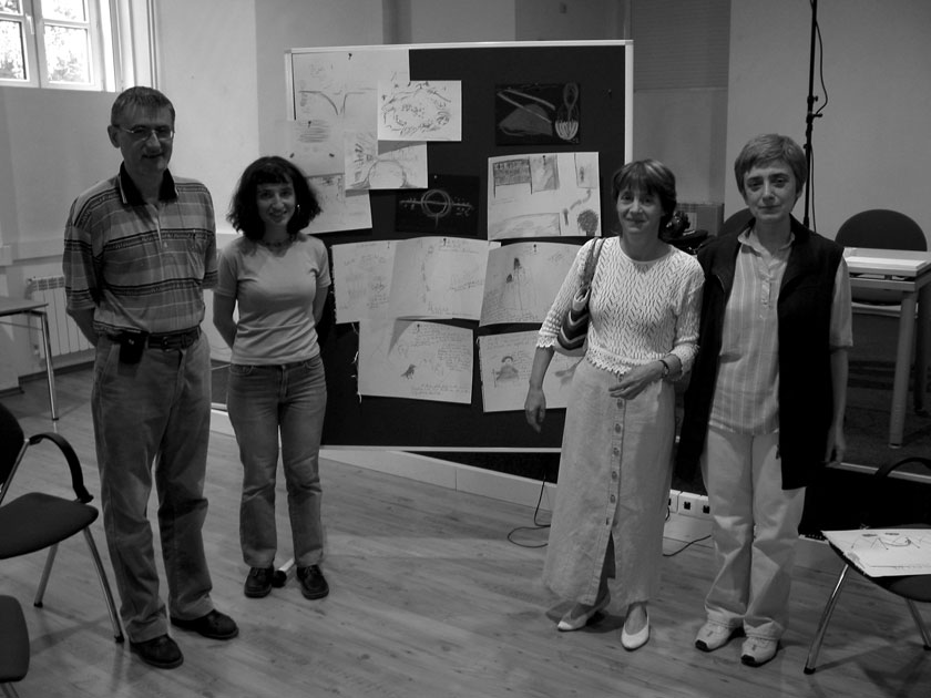 Roumen Georgiev, Valja Marinova, Jenia Georgieva, Nina Kiselkova after the project team’s first attempt at time travel.